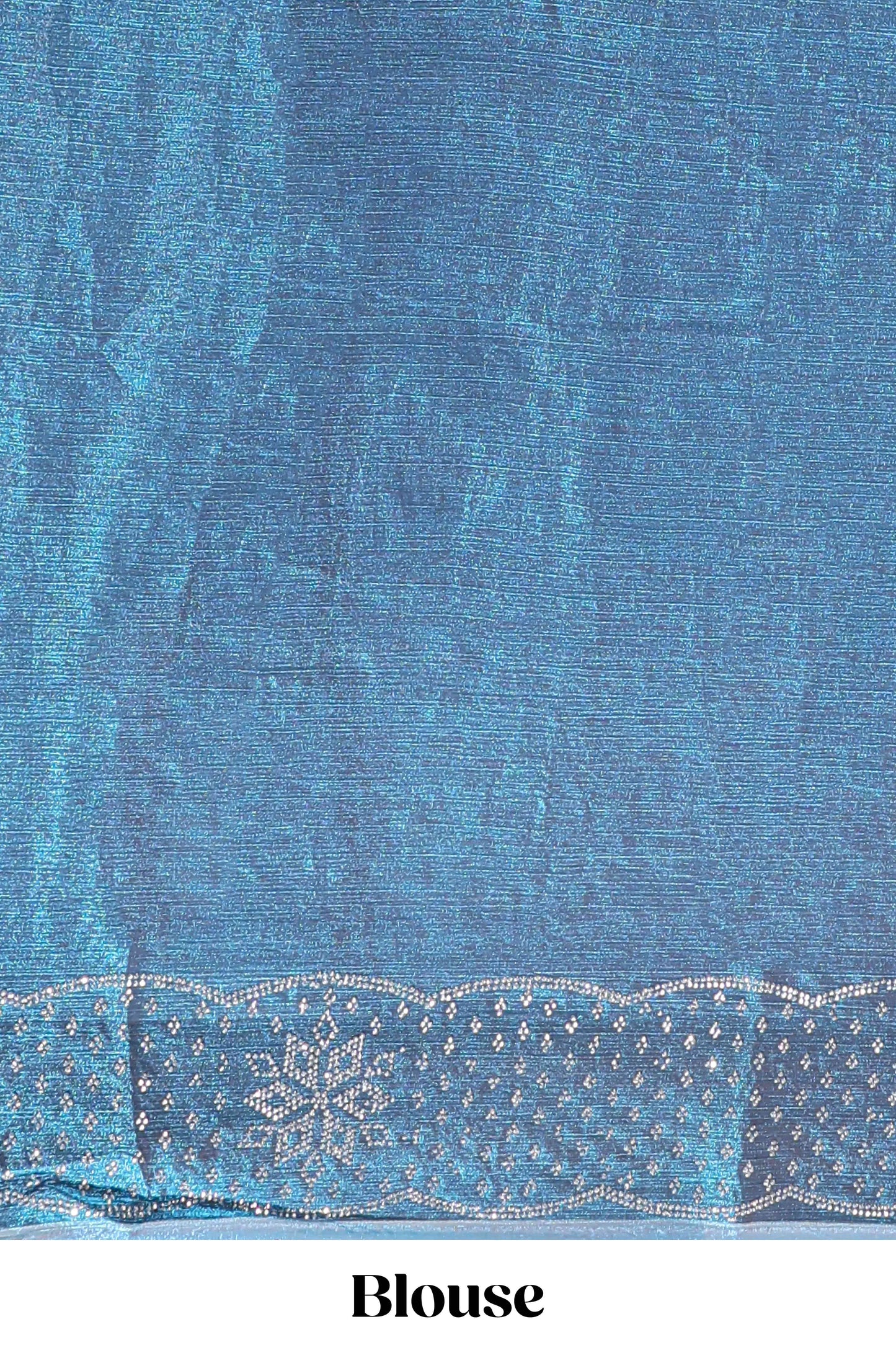 Blue dotted stone work designer saree with self floral design scallop border and matching blouse