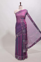 Purple dotted stone work designer saree with self floral design scallop border and matching blouse