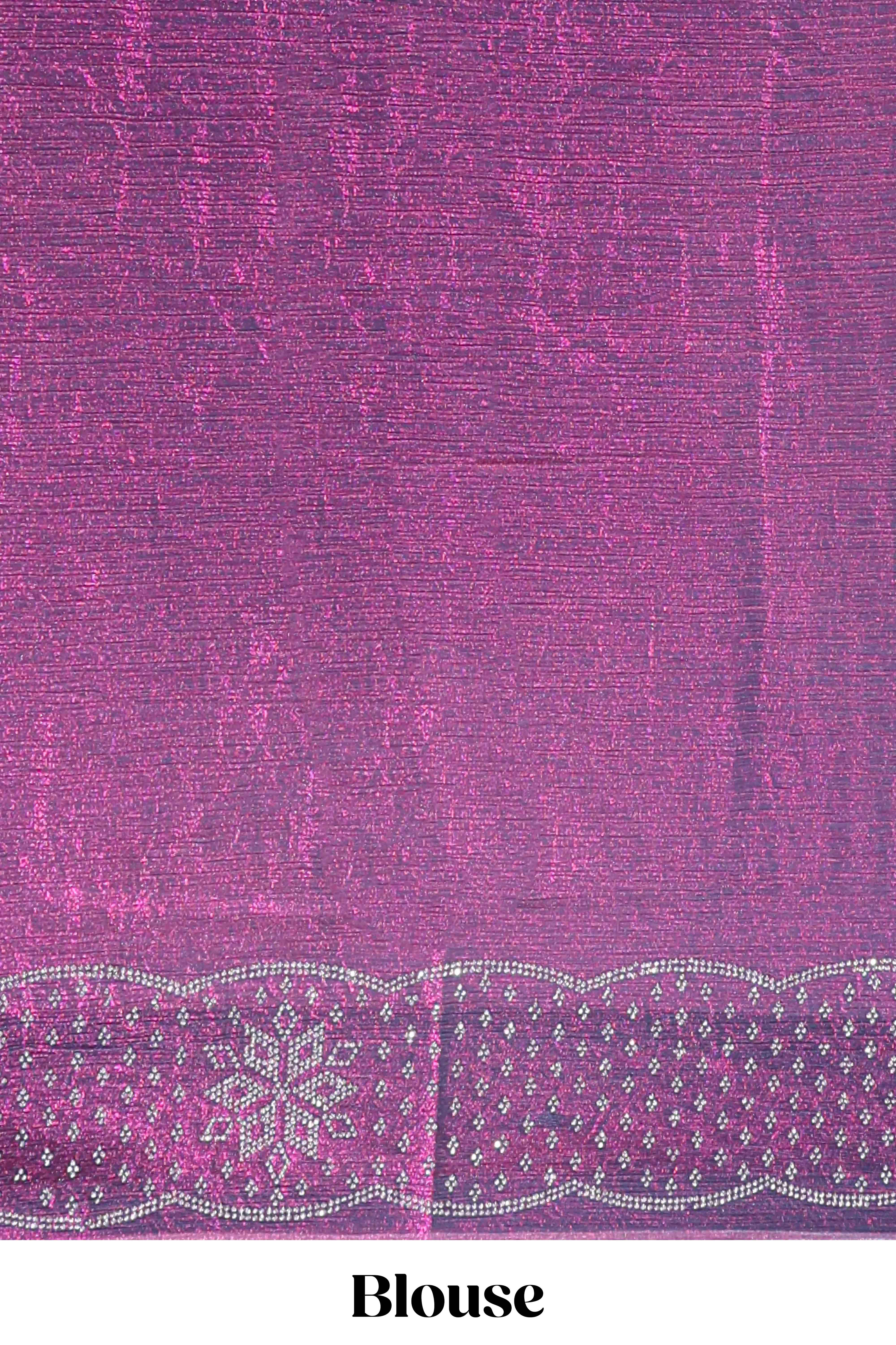 Purple dotted stone work designer saree with self floral design scallop border and matching blouse