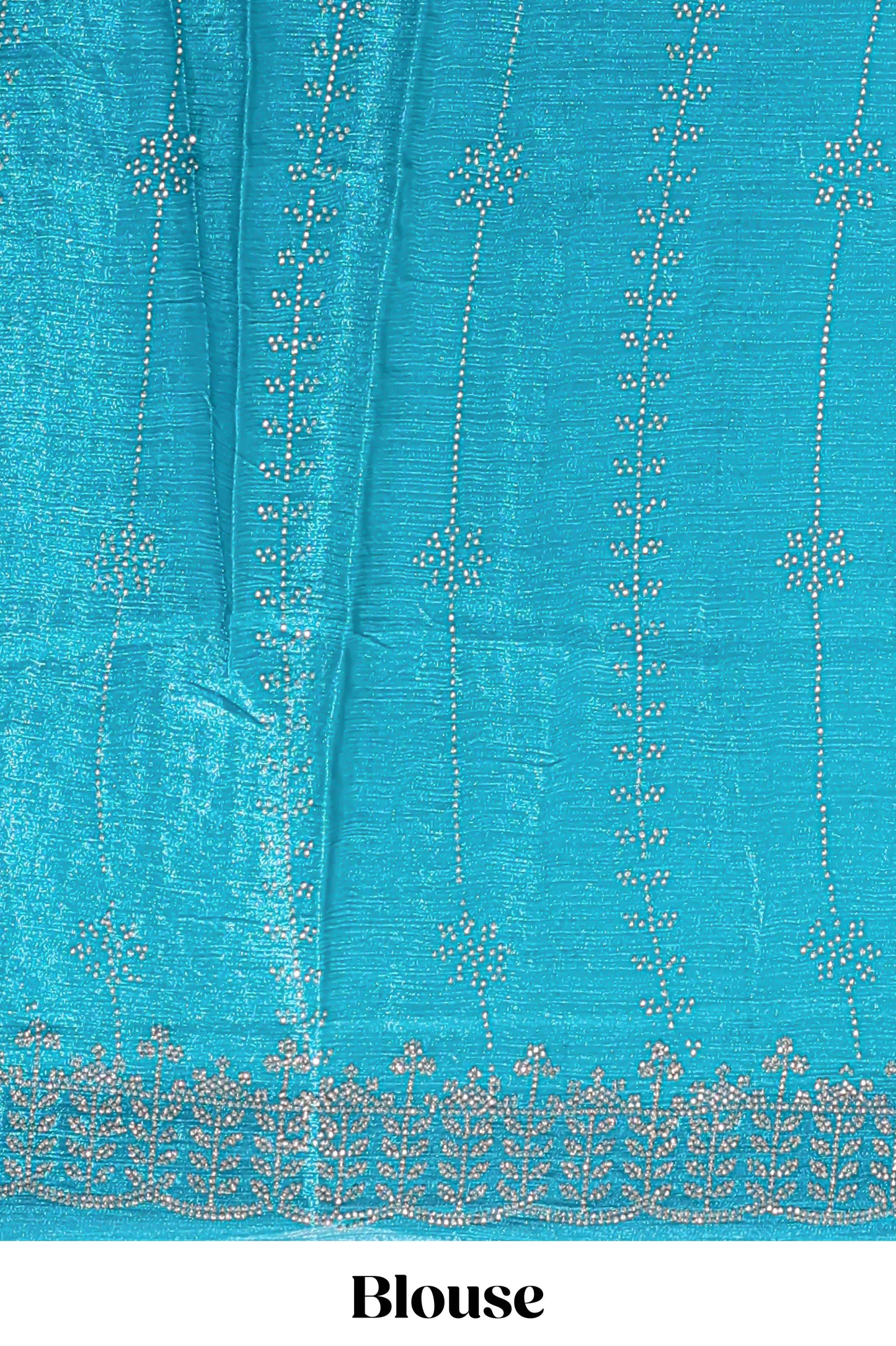 Blue striped floral design stone work designer saree with self scallop design border and matching blouse