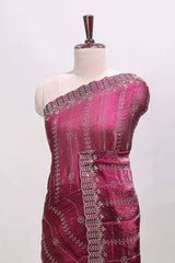 Purple striped floral design stone work designer saree with self scallop design border and matching blouse