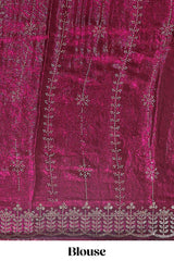 Purple striped floral design stone work designer saree with self scallop design border and matching blouse