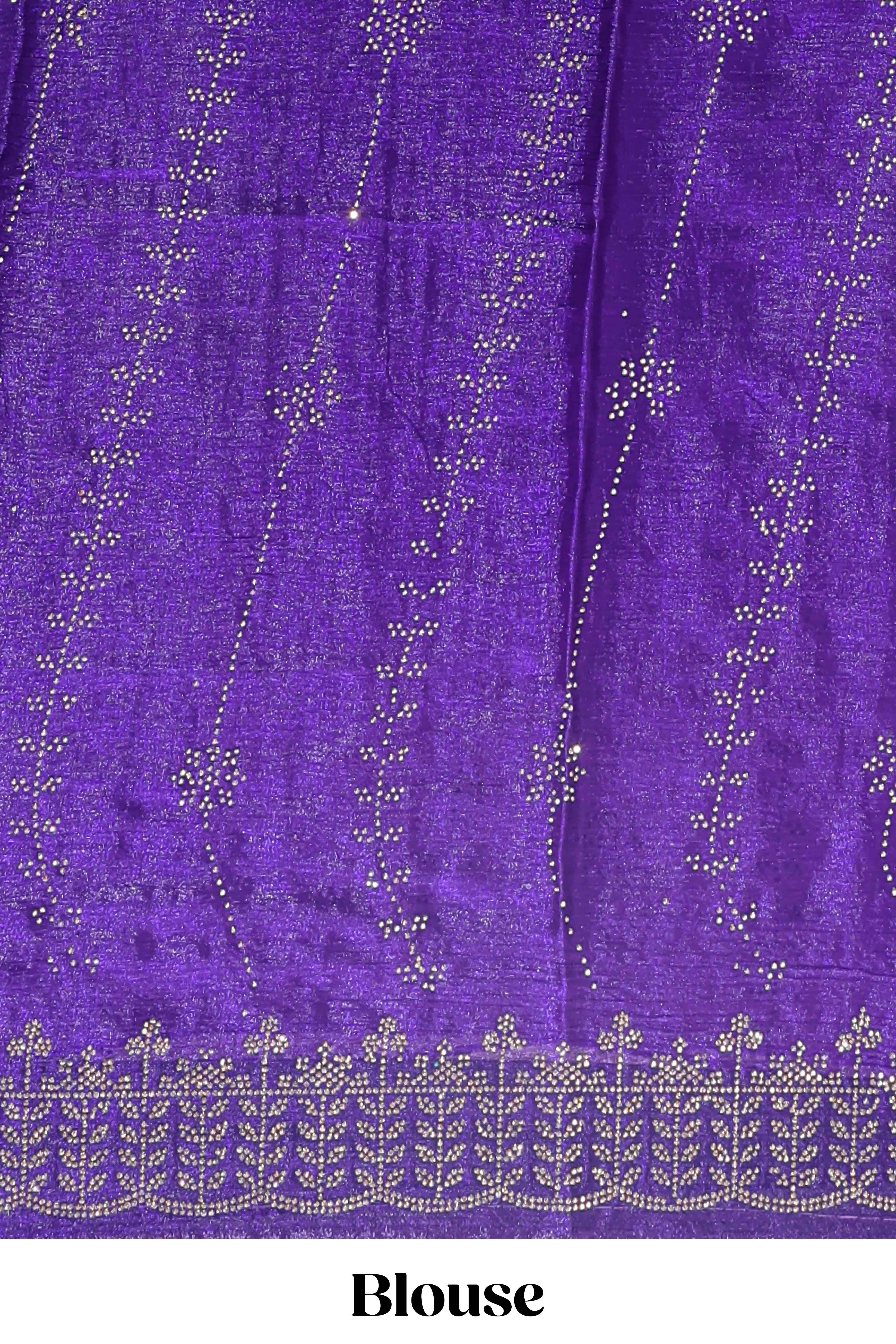 Violet striped floral design stone work designer saree with self scallop design border and matching blouse
