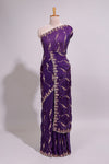 Purple saree with gold sequin wave pattern floral embellished border and matching designer pallu along with work blouse