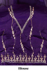 Purple saree with gold sequin wave pattern floral embellished border and matching designer pallu along with work blouse
