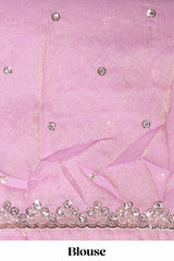 Onion pink saree with sequin abstract wave embroidery and a detailed embellished border along with matching blouse