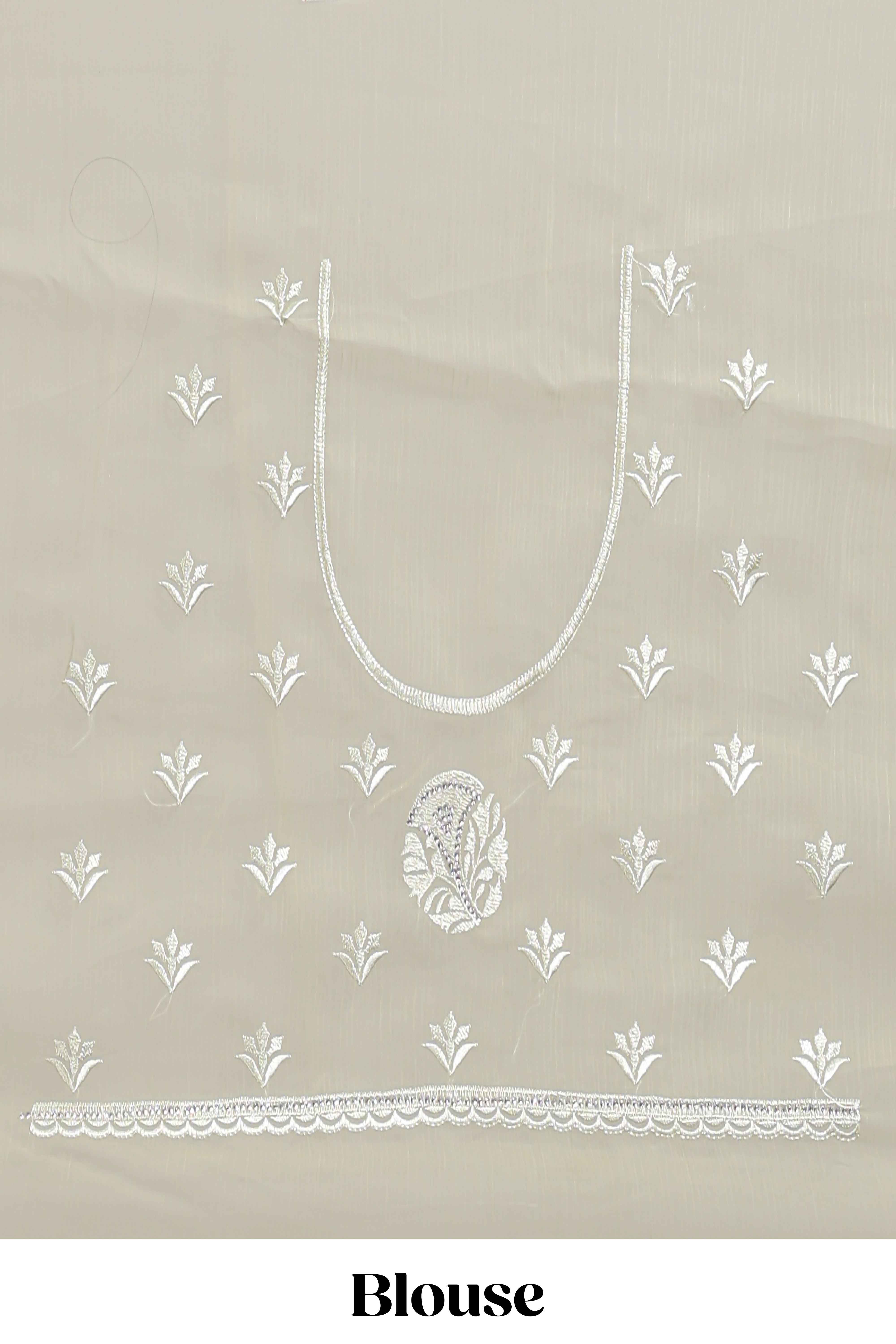 Olive green floral design chamki work designer saree with self scallop border and matching blouse