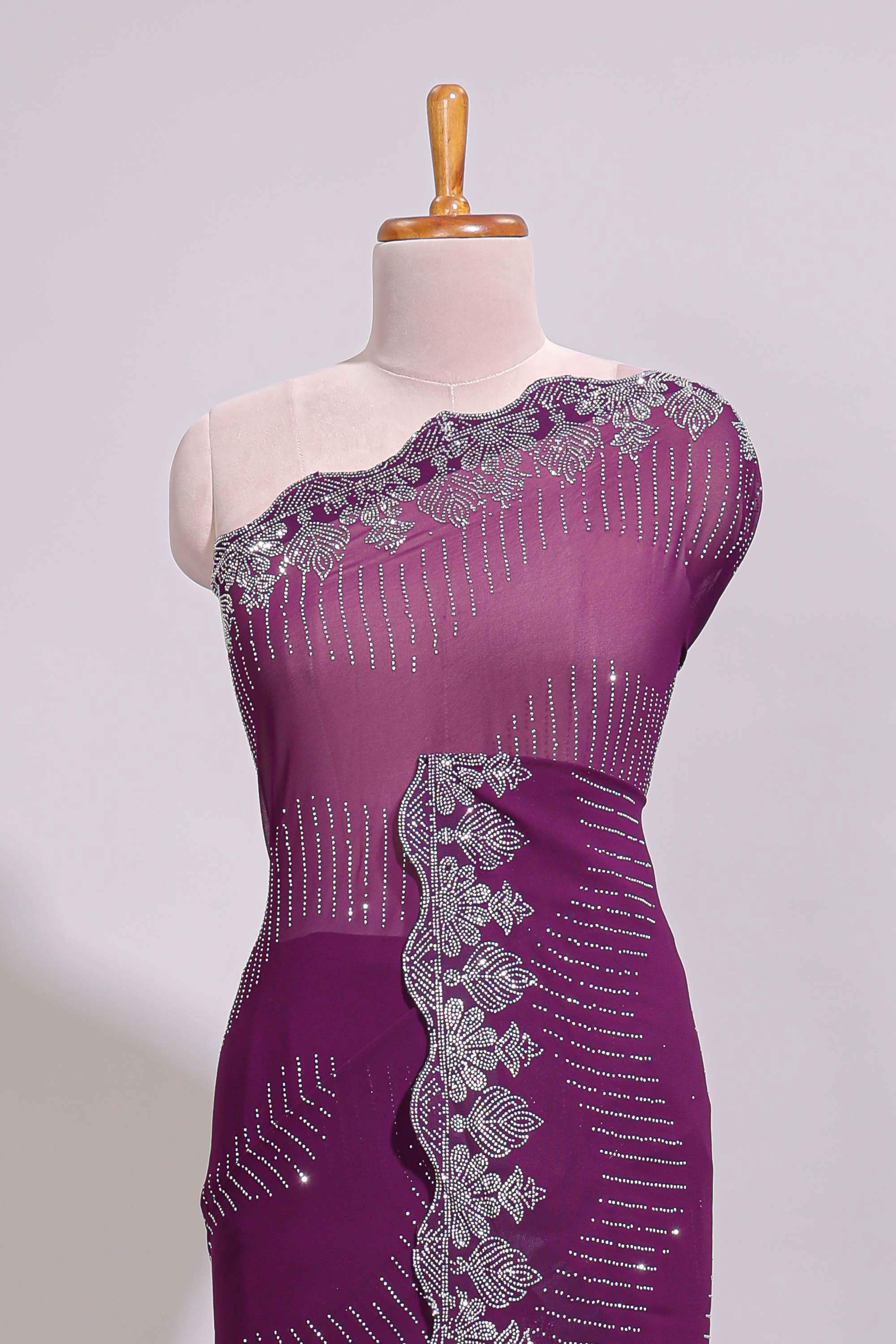 Purple saree with silver sequin wave patternembellished scallop border and matching designer pallu along with work blouse