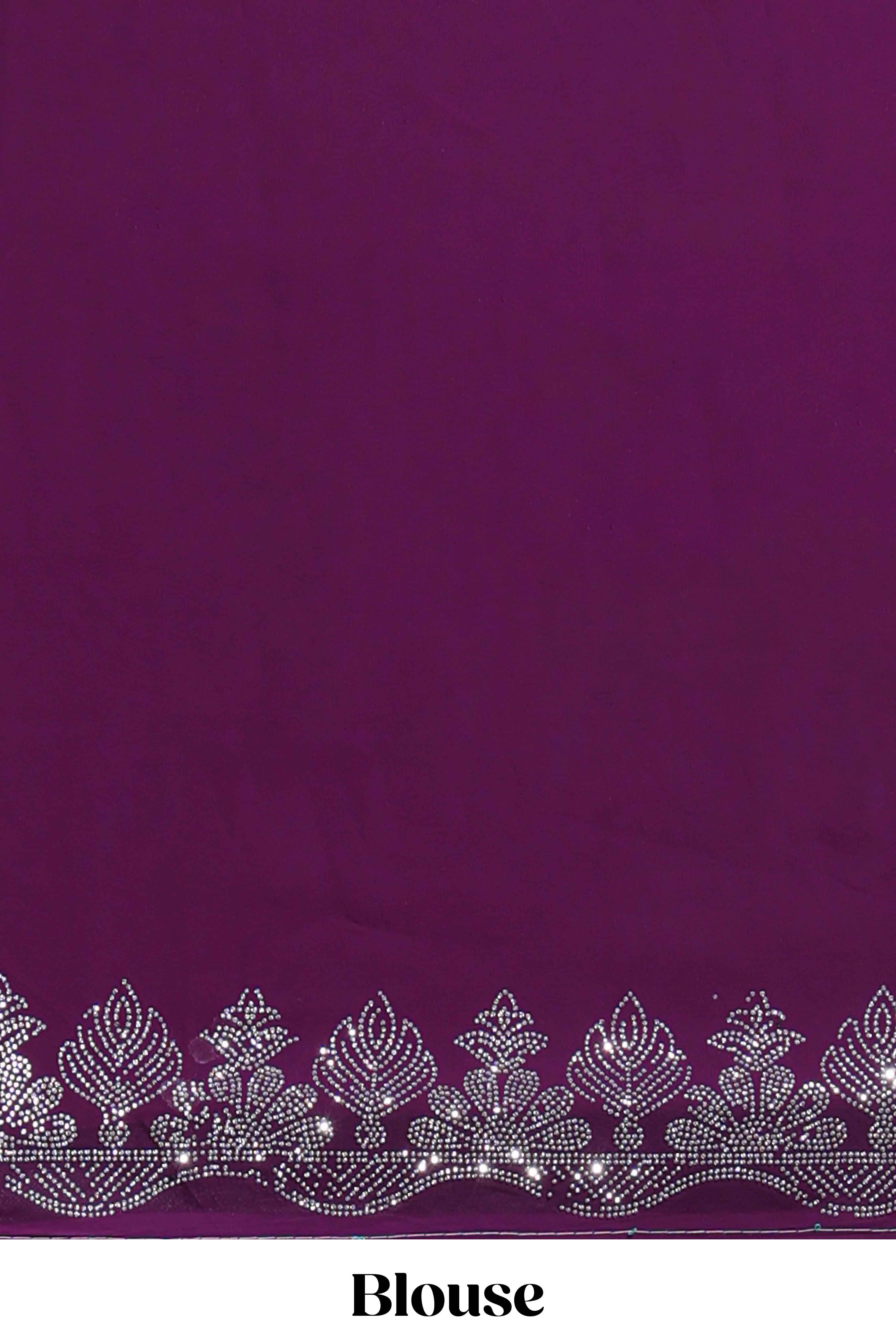 Purple saree with silver sequin wave patternembellished scallop border and matching designer pallu along with work blouse