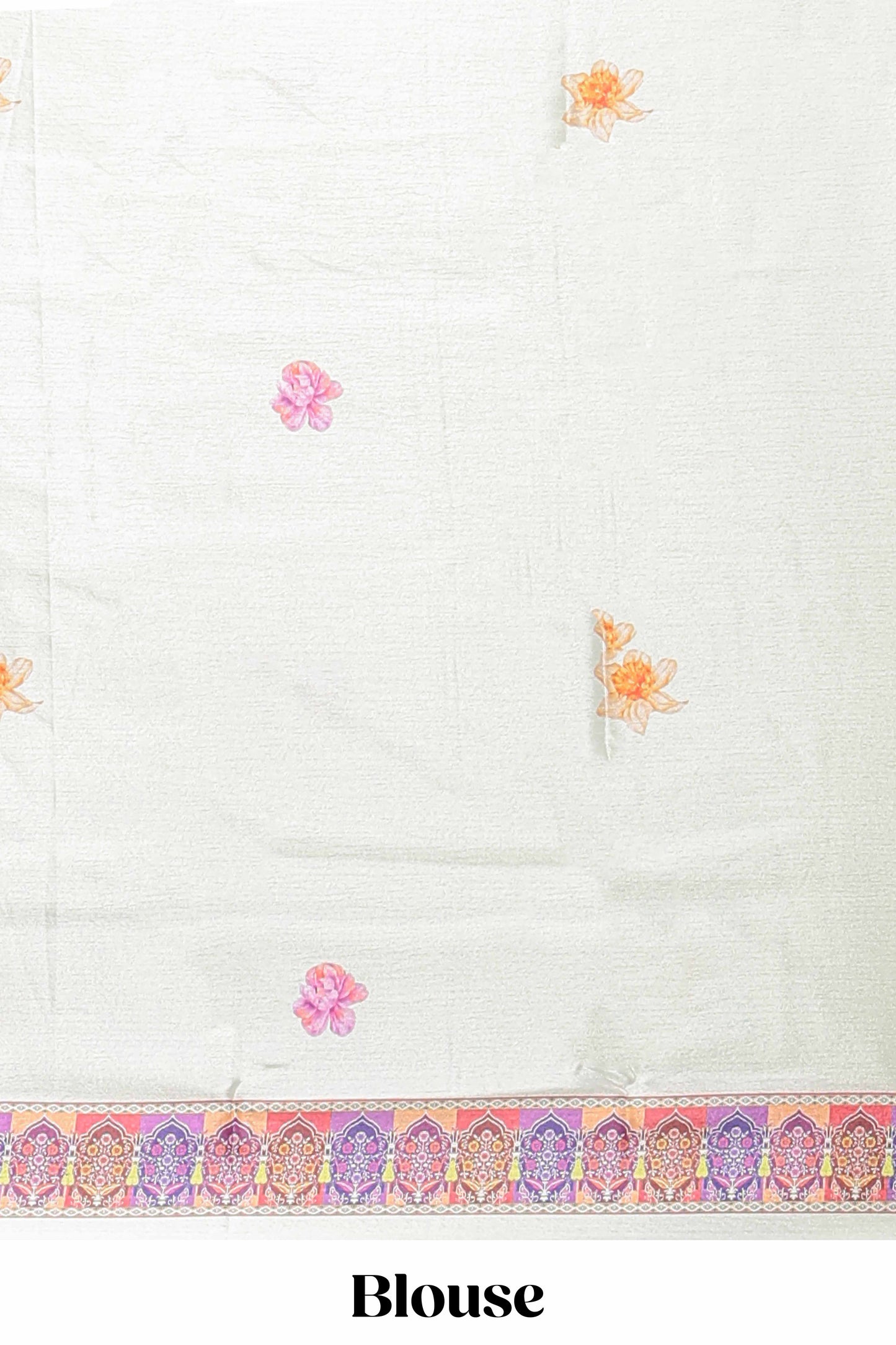 Cream floral print georgettte saree with self floral design border matching striped pallu