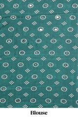 Borderless white bandhani style mirror work masakali saree with multicolor design and contrast blouse