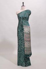 Borderless green floral design georgette saree with printed pallu and matching blouse