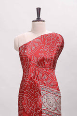 Borderless red floral design georgette saree with printed pallu and matching blouse