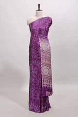 Borderless violet floral design georgette saree with printed pallu and matching blouse