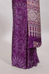 Borderless violet floral design georgette saree with printed pallu and matching blouse
