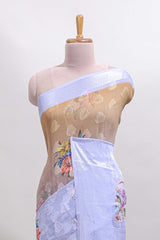 Sandal floral design georgette saree with contrast zari border and blouse