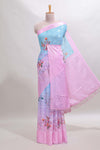Blue & pink dual shade floral design georgette saree with contrast zari border and blouse