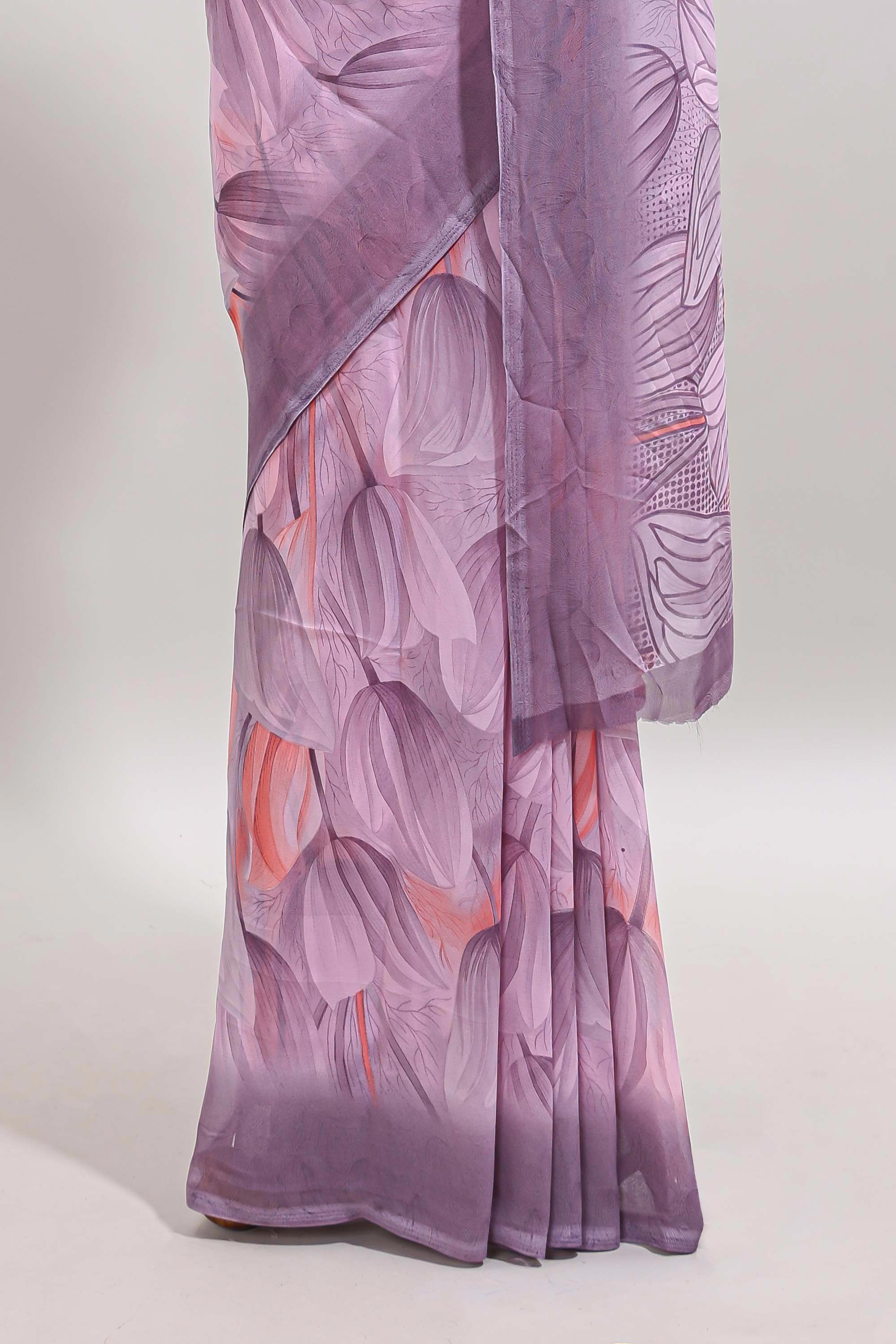 Electric lavender floral design georgette saree with self border and matching blouse