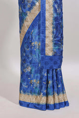 Blue floral design georgette saree with contrast border and matching blouse