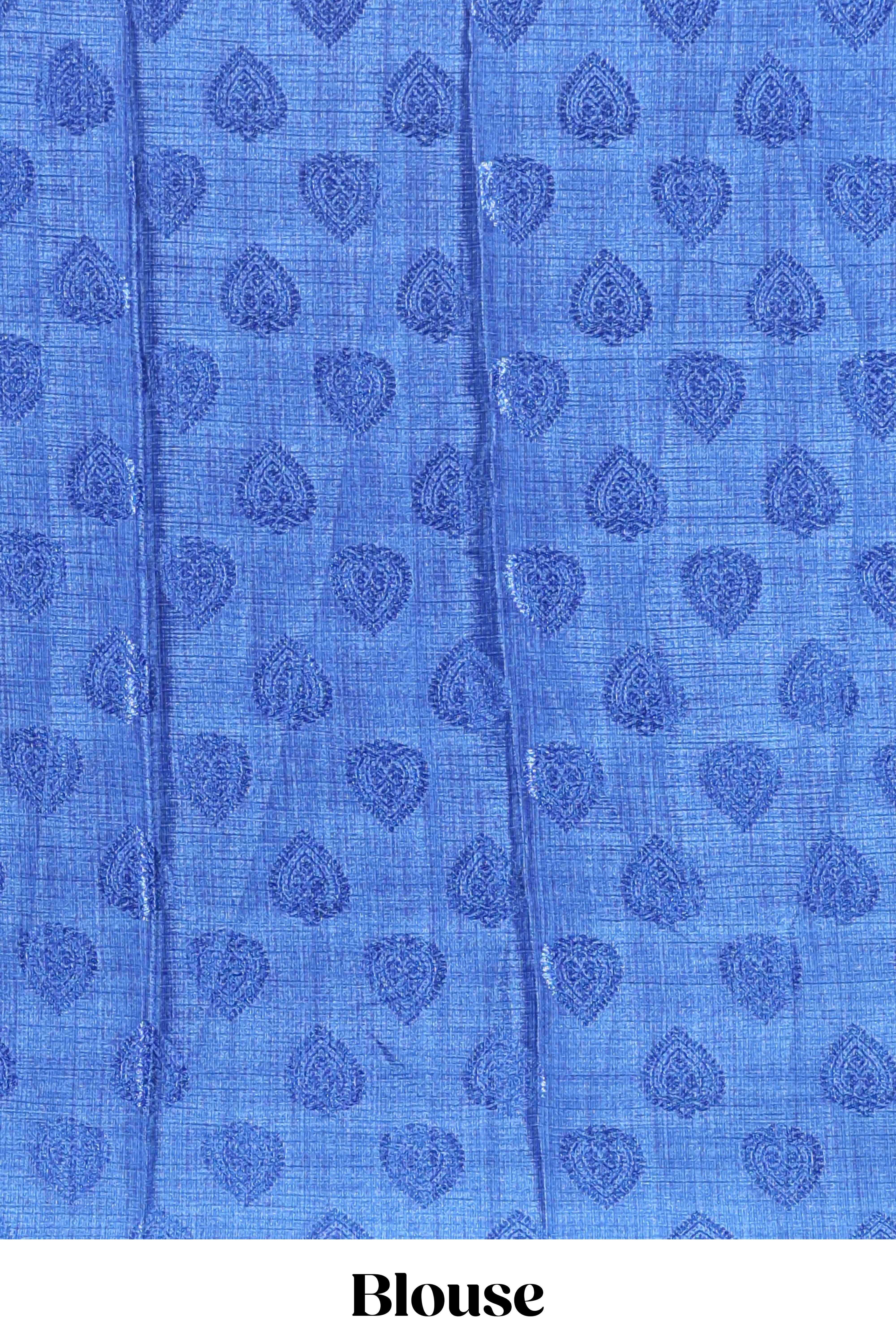 Blue floral design georgette saree with contrast border and matching blouse