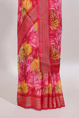 Pink floral design georgette saree with self border and matching blouse