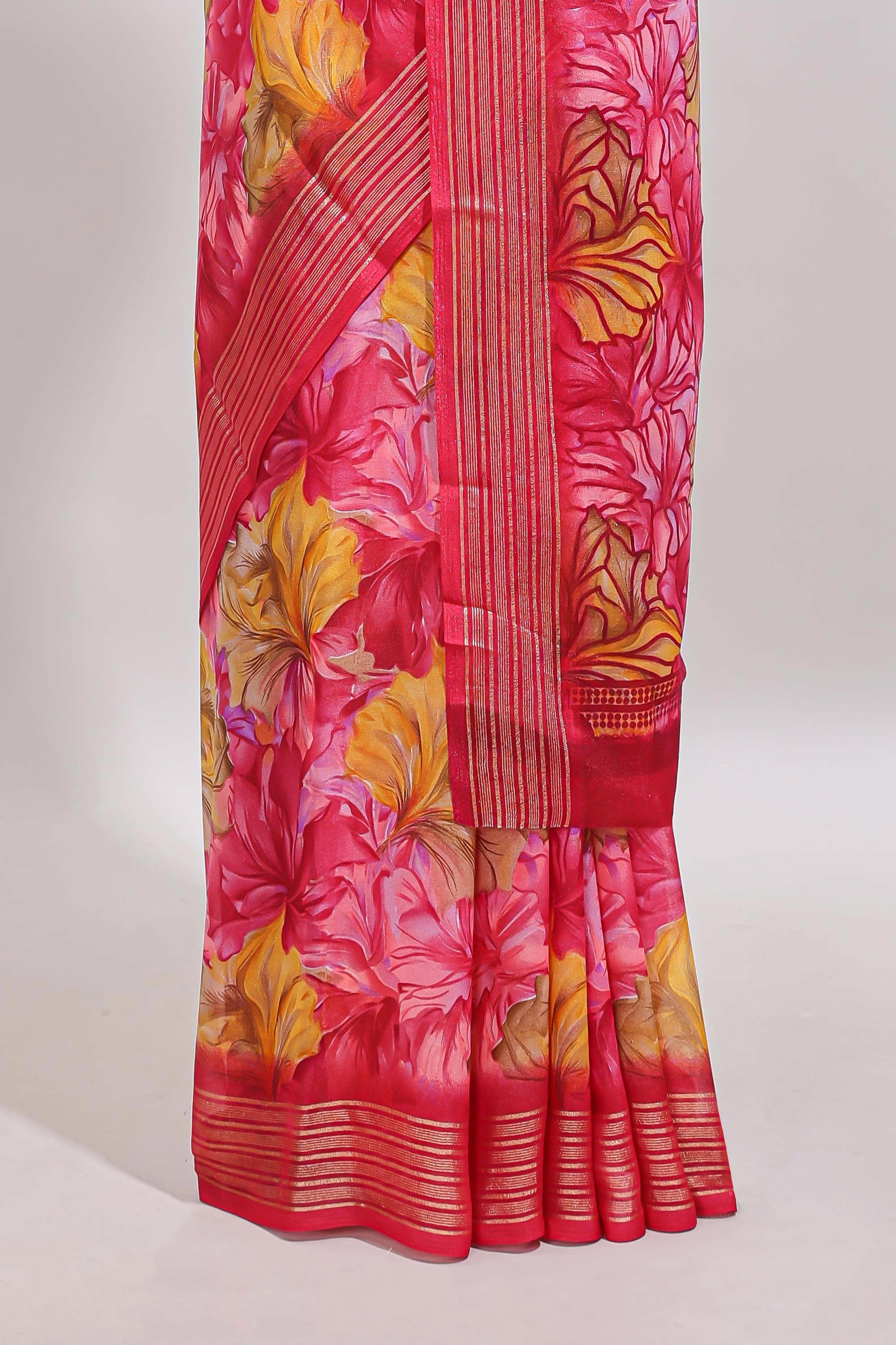 Pink floral design georgette saree with self border and matching blouse