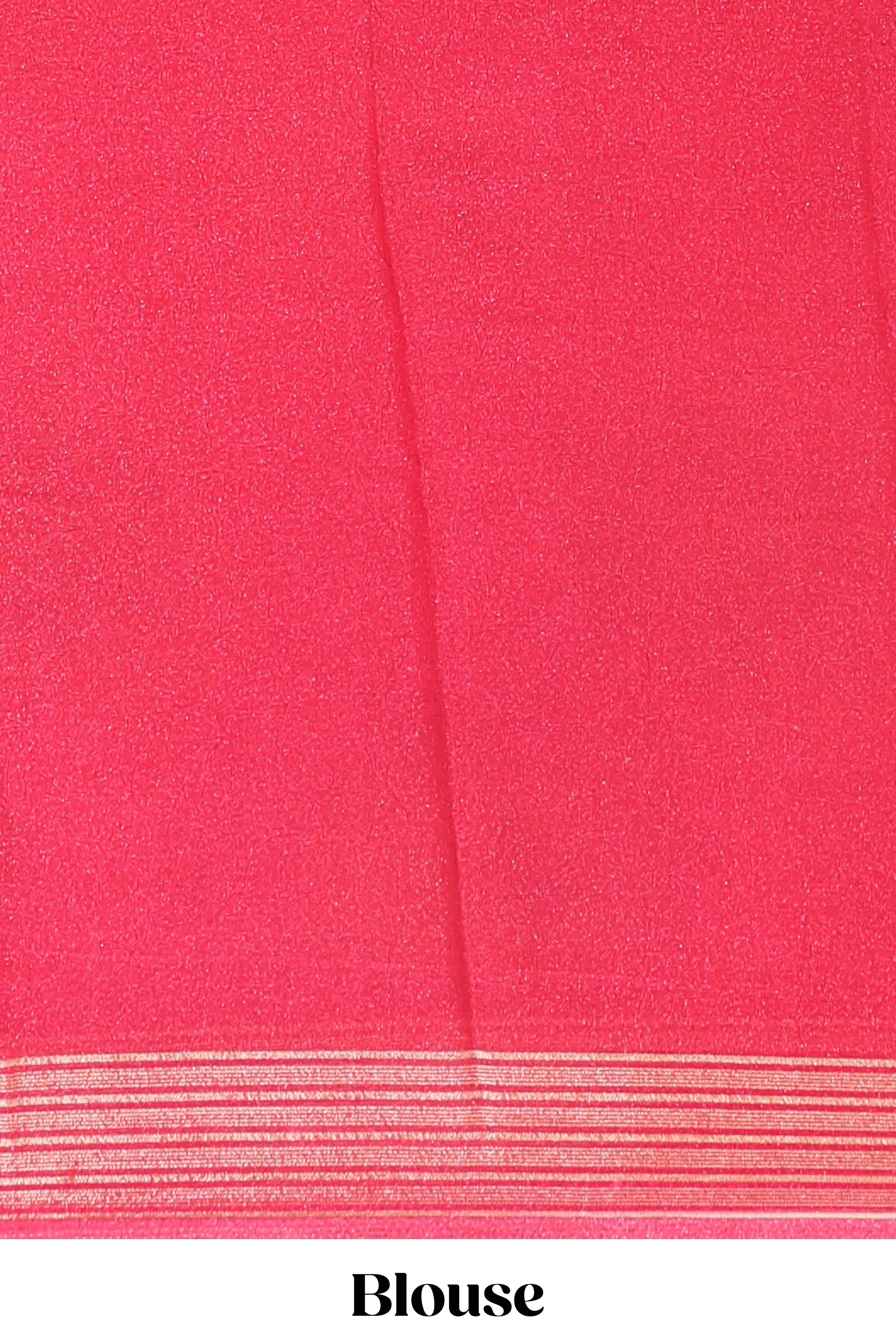 Pink floral design georgette saree with self border and matching blouse
