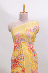 Yellow floral design georgette saree with self border and matching blouse