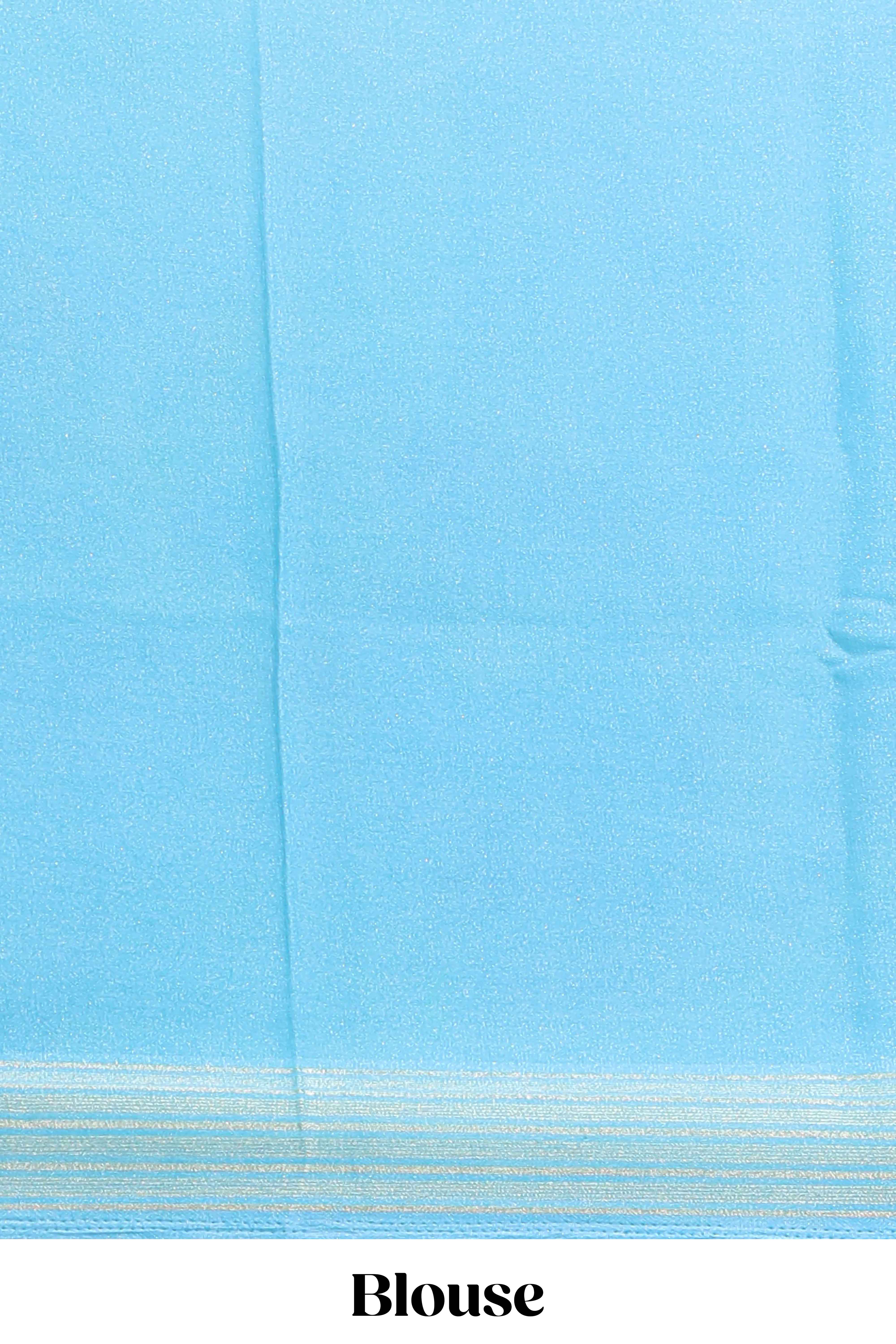 Blue floral design georgette saree with self border and matching blouse