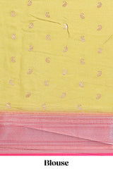 Lemon yellow floral design georgette saree with contrast border and matching blouse