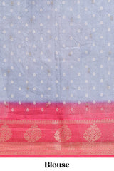 Mauve blue floral design georgette saree with contrast border and motifs blouse