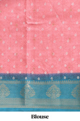 Pink floral design georgette saree with contrast border and motifs blouse