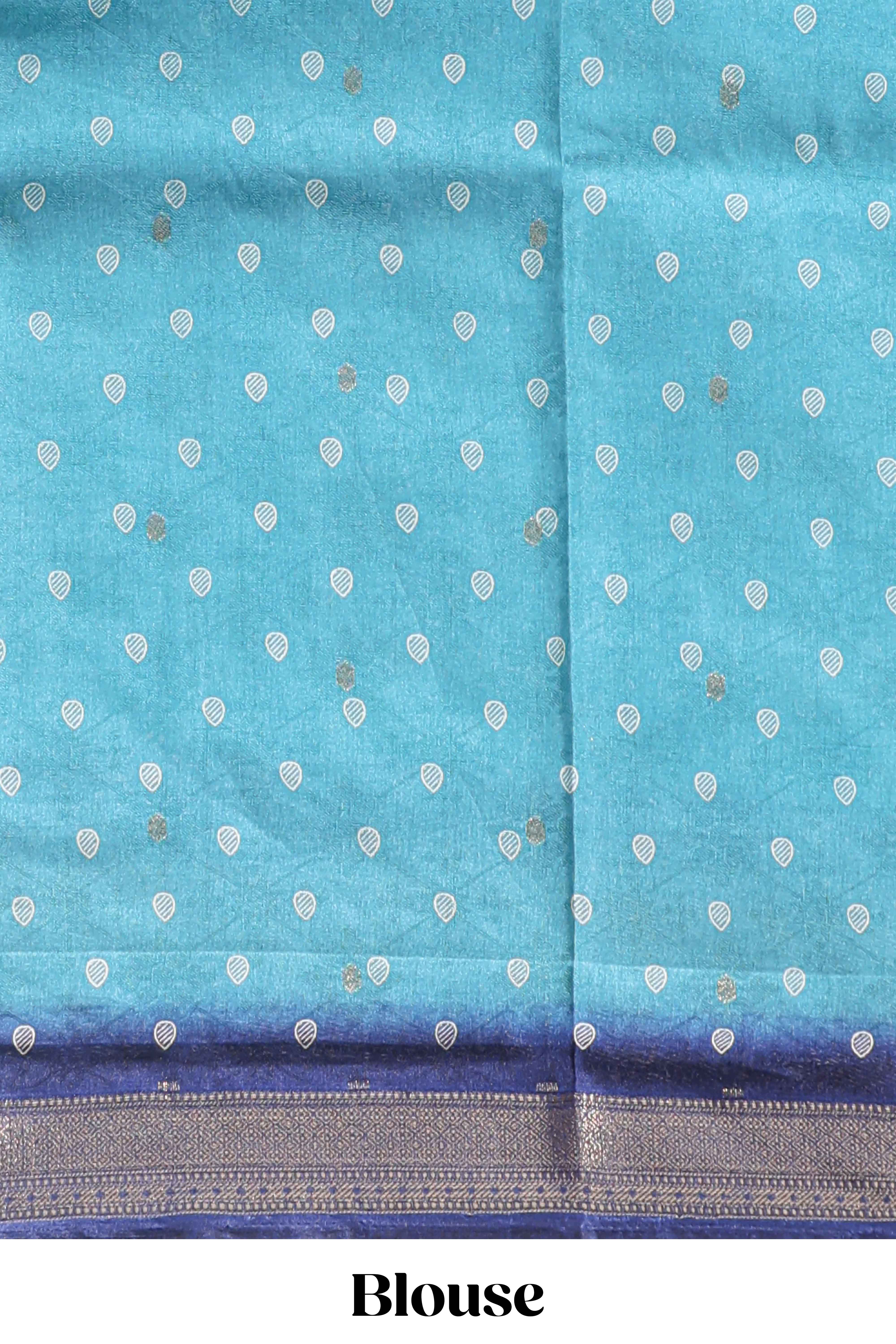 Blue floral design georgette saree with contrast border and motifs blouse