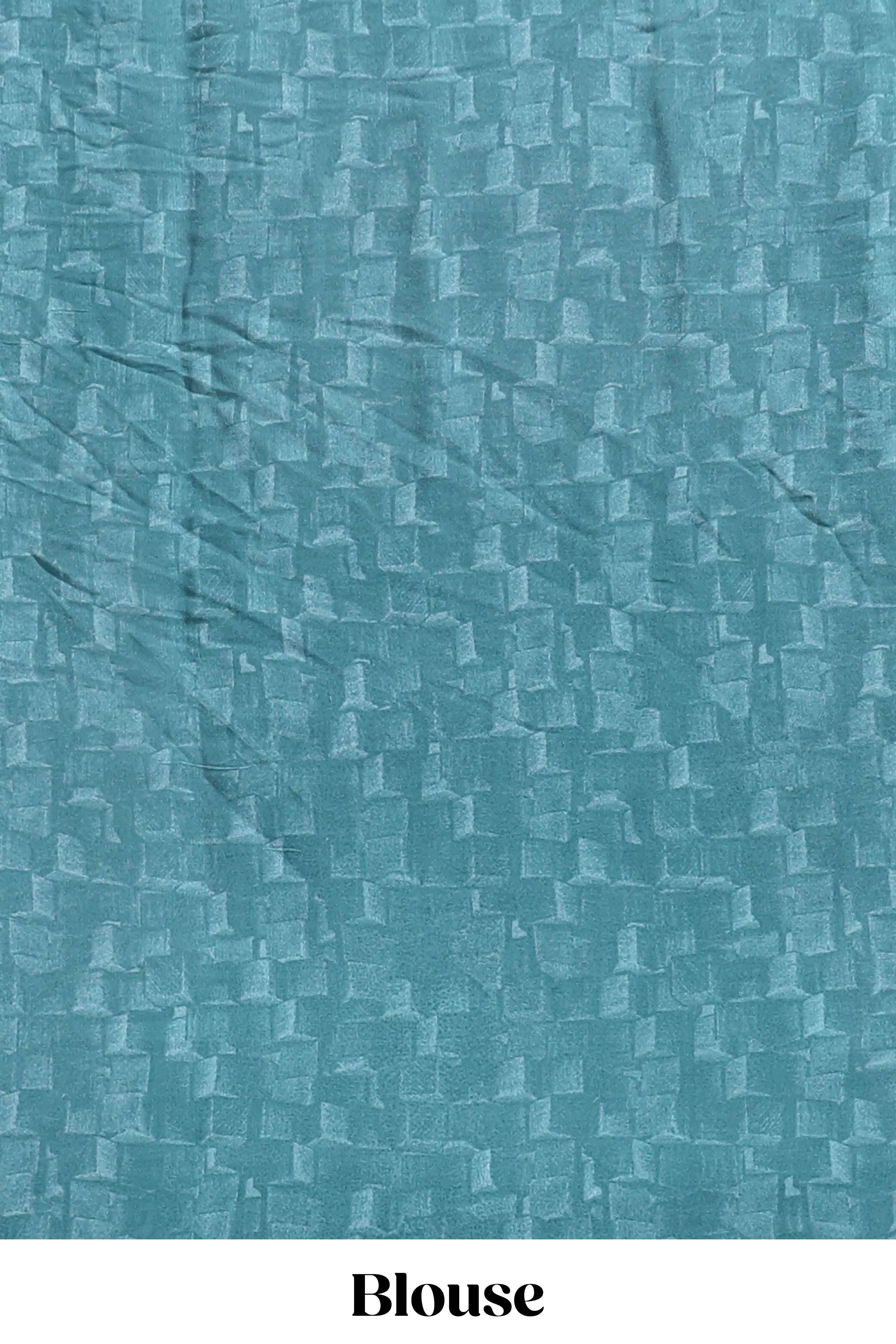 Turquoise blue geometirc digital print georgette saree with self scallop border and matching blouse