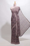 Mauve brown geometirc digital print georgette saree with self scallop border and matching blouse