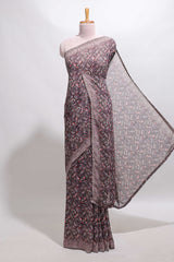 Mauve brown geometirc digital print georgette saree with self scallop border and matching blouse