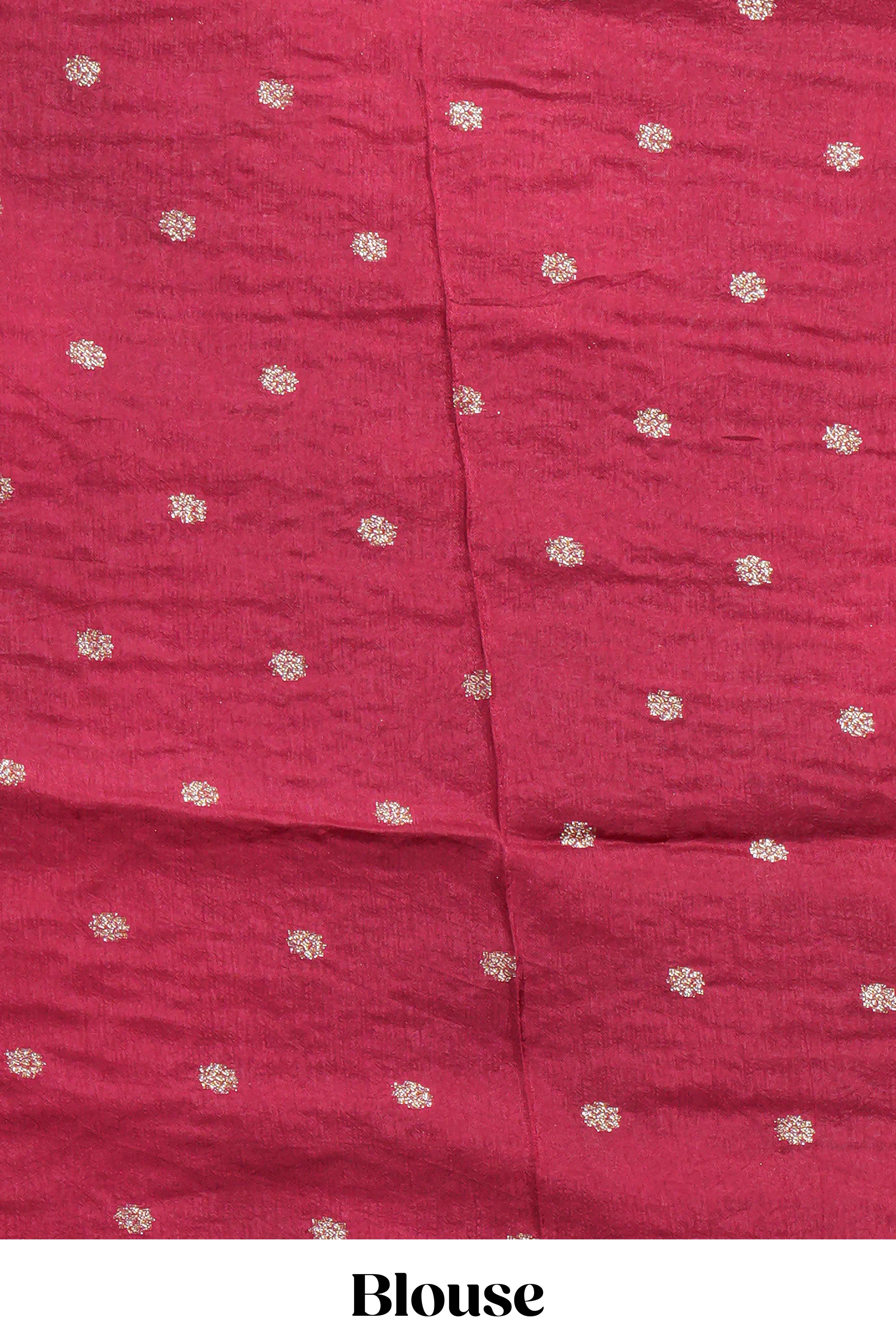 Rani pink double shaded zari checks georgette saree with small zari border and self pallu along with matching zari buttas blouse piece