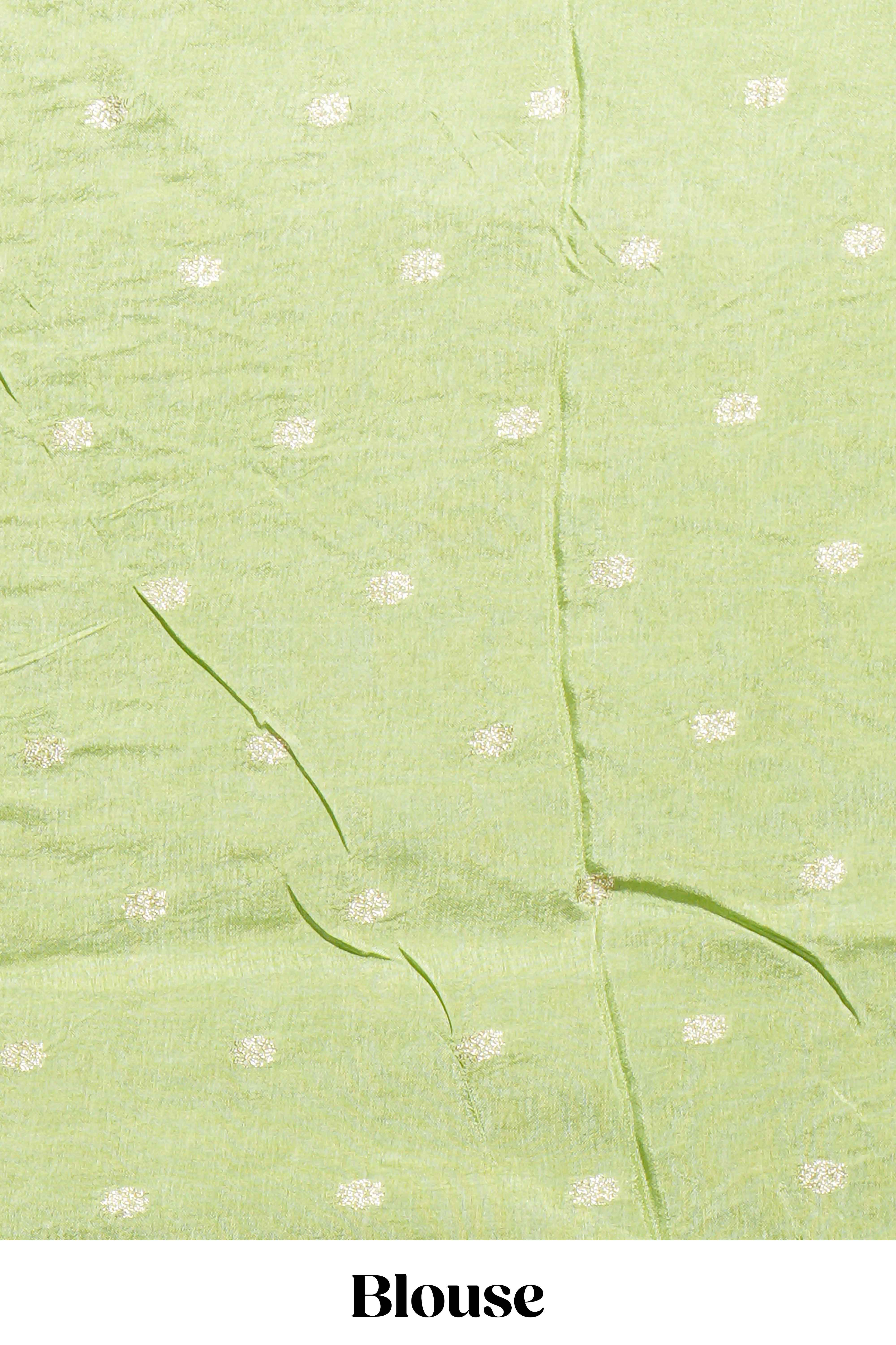 Green and pink double shaded zari checks georgette saree with small zari border and self pallu along with matching zari buttas blouse piece