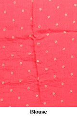 Rani Pink and orange double shaded zari checks georgette saree with small zari border and self pallu along with matching zari buttas blouse piece