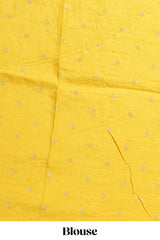 Yellow and violet double shaded zari checks georgette saree with small zari border and self pallu along with matching zari buttas blouse piece