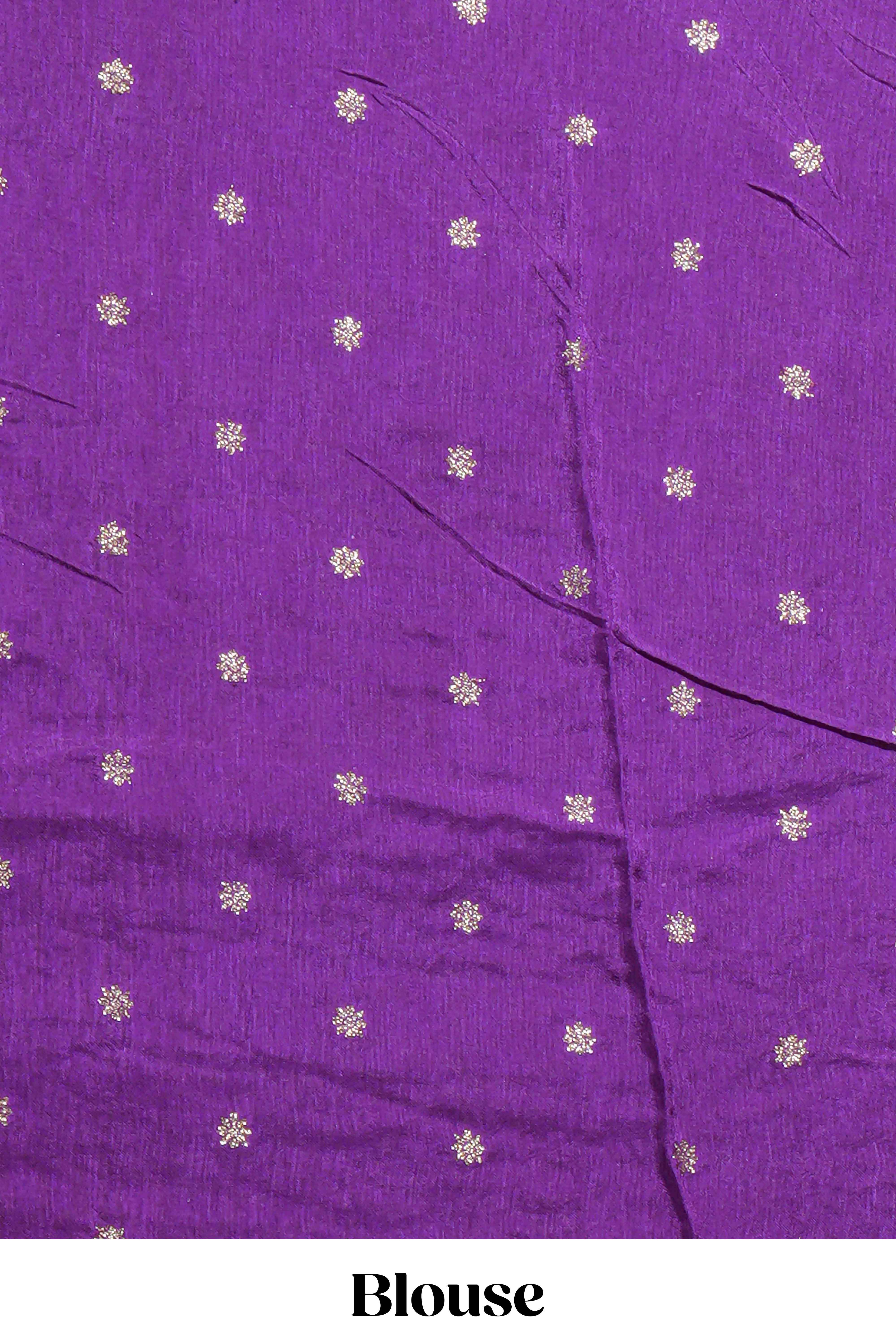 Red and violet double shaded zari checks georgette saree with small zari border and self pallu along with matching zari buttas blouse piece