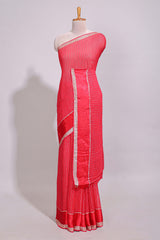 Red zari checks georgette saree with small zari border with self pallu and matching blouse