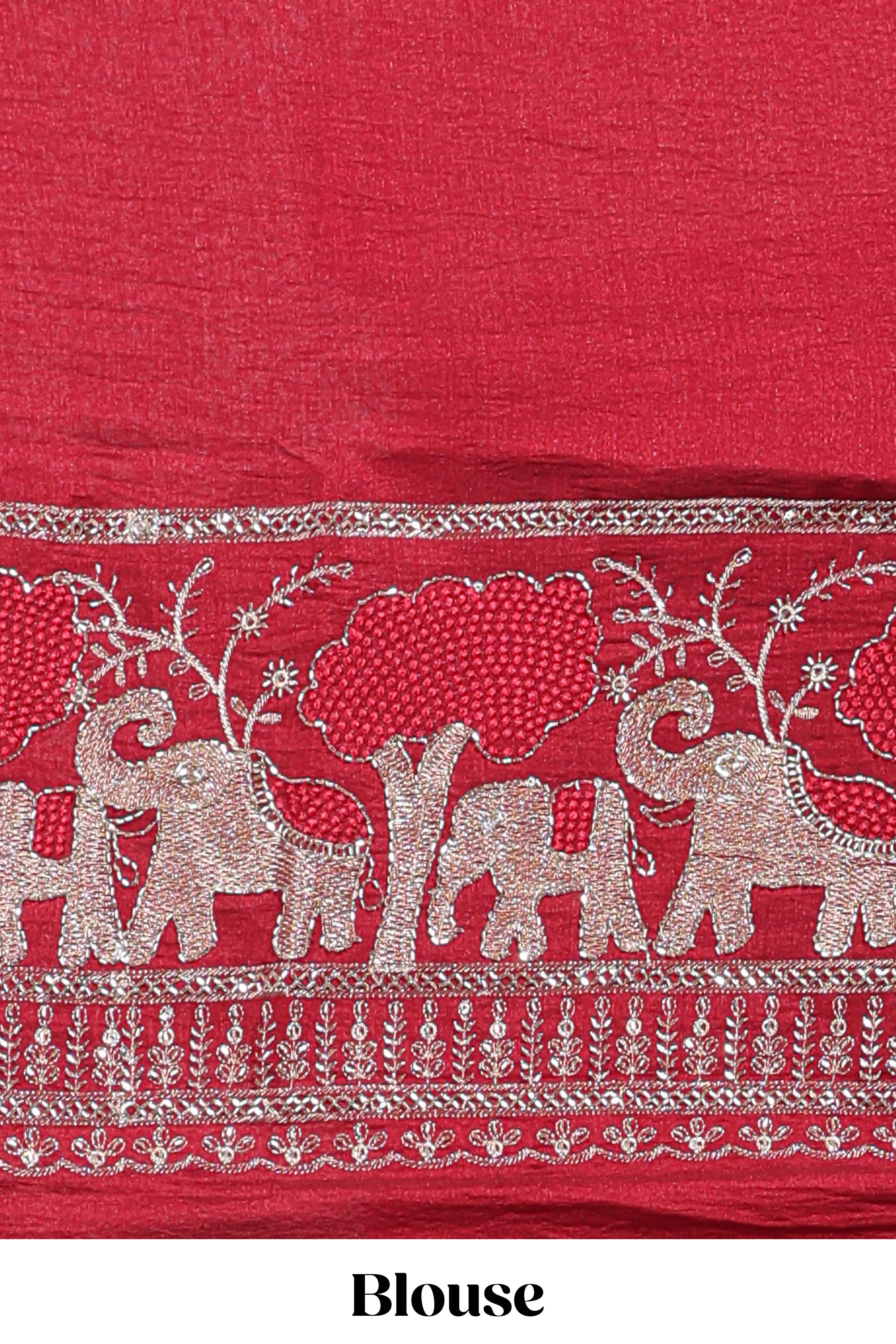 White zari checks georgette saree with small zari border and contrast aari work blouse