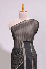 Black zari checks georgette saree with small zari border with self pallu and matching blouse