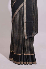 Black zari checks georgette saree with small zari border with self pallu and matching blouse