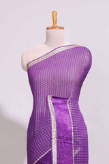 Violet zari checks georgette saree with small zari border with self pallu and matching blouse