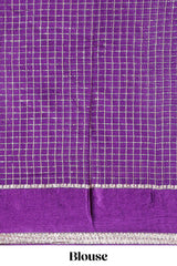 Violet zari checks georgette saree with small zari border with self pallu and matching blouse