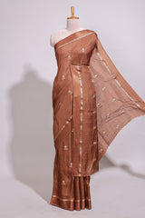 Brown Dola silk saree all over zari buttas small zari border with self pallu and matching blouse