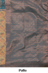 Mustard geometric & elephant motifs design ikkat cotton saree with contrast elephant design border and zari motifs blouse