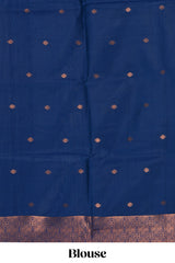 Teal green geometric & elephant motifs design ikkat cotton saree with contrast elephant design border and zari motifs blouse